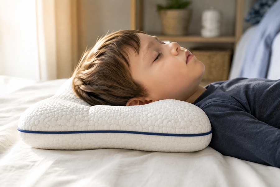 Cutaway of the pillow's head cradle and neck ridge