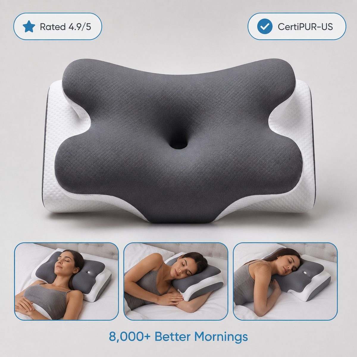 Selorna cooling ergonomic neck pillow - rated 4.9/5, CertiPUR-US certified