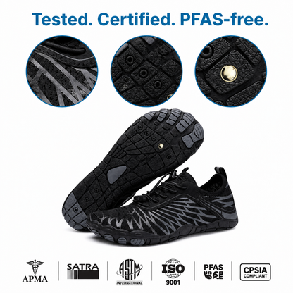 Tested and certified - APMA, SATRA, ASTM, ISO 9001, PFAS-free, CPSIA