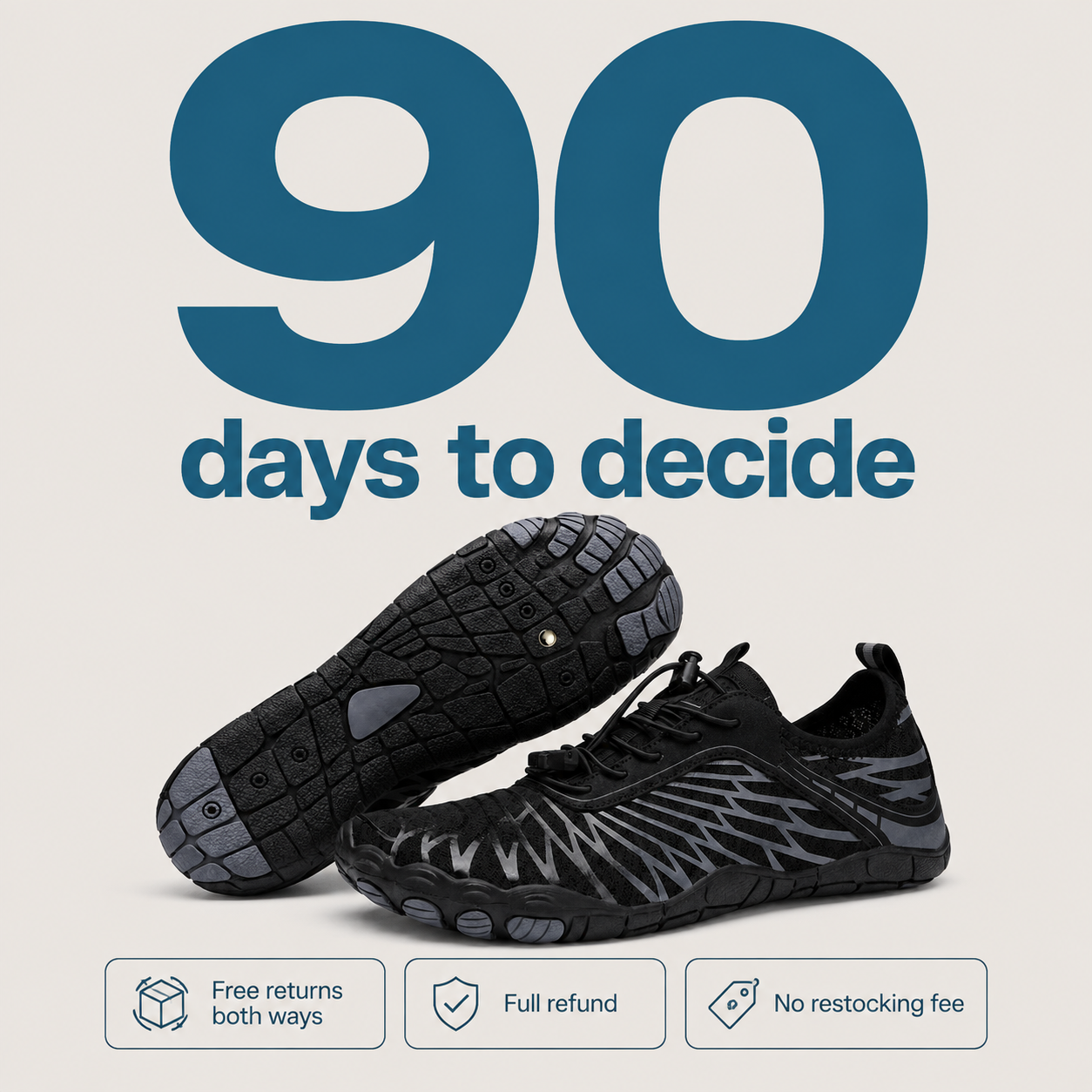 90 days to decide - free returns both ways, full refund, no restocking fee