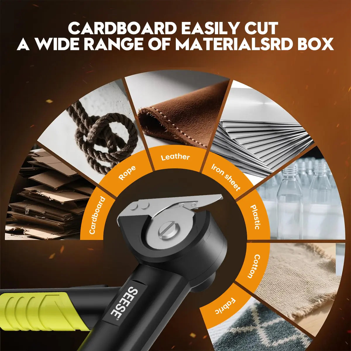 SEESE Rechargeable Cordless Electric Scissors, Electric Cardboard Box Cutter with 2 Safety Blades & Storage Pouch - Cuts Cardboard, Leather, Fabric, and Plastic
