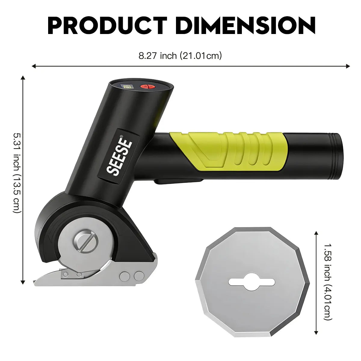 SEESE Rechargeable Cordless Electric Scissors, Electric Cardboard Box Cutter with 2 Safety Blades & Storage Pouch - Cuts Cardboard, Leather, Fabric, and Plastic