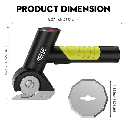 SEESE Rechargeable Cordless Electric Scissors, Electric Cardboard Box Cutter with 2 Safety Blades & Storage Pouch - Cuts Cardboard, Leather, Fabric, and Plastic