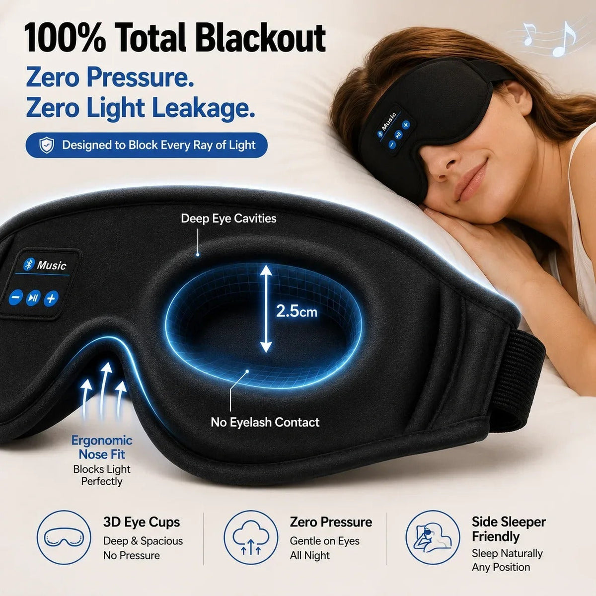 Masque de sommeil Bluetooth avec écouteurs intégrés